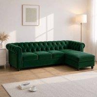 Sofaya Hampton 4 Seater L Shape Chesterfield Sofa Velvet Right Hand Chaise in Green | Size: 4 Person