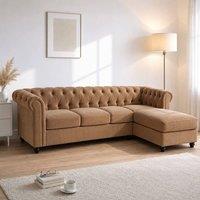 Sofaya Hampton 4 Seater L Shape Chesterfield Sofa Velvet Right Hand Chaise in Brown | Size: 4 Person