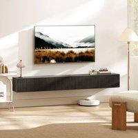 HOMCOM Wall Mount TV Stand Cabinet with Fluted Flip-Down Doors in Black | Size: 180 cm