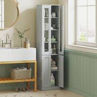 HOMCOM Tall Bathroom Storage Cabinet, 6-Tier Bathroom Cabinet, Dusty Blue