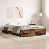 Berkfield Home Bed Frame with Drawers Old wood Engineered wood 140 x 200 cm in Brown
