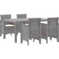 Berkfield Home 5 Piece Garden Dining Set with Cushions Light Grey Poly Rattan