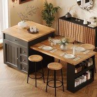 Merax 120 To 184cm Kitchen Island Table with Mobile Extendable Dining Table in Black