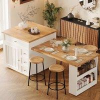 Merax 120 To 184cm Kitchen Island Table with Mobile Extendable Dining Table in White
