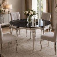 Stratus Interiors Louis Marble Top Dining Table with Architectural Metal Base in Black | Size: 130 cm round