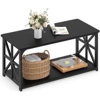 Gymax Industrial Farmhouse Coffee Table 2-Tier With Open Storage Shelf in Black