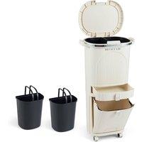 Gymax 42-litre Kitchen Bin Recycling Bin With 2 Detachable Buckets Wheels in Beige