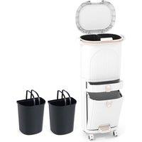 Gymax 42-litre Kitchen Bin Recycling Bin With 2 Detachable Buckets Wheels in White