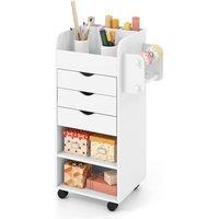 Gymax Mobile Storage Cabinet Rolling Home Office Cart Kitchen Utility Cart in White