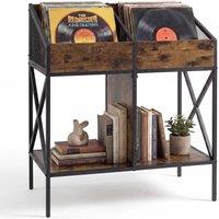 Gymax 4-Grid Record Storage Rack 2-Tier Vinyl Display Shelf For 250 Albums in Brown