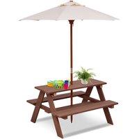 Gymax Outdoor Activity Table Picnic Table With Removable Umbrella for Garden in Brown