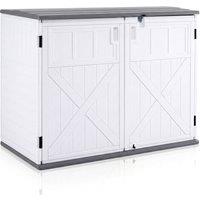 Gymax Lockable Outdoor Storage Cabinet Storage Shed Waterproof Tool Box in White