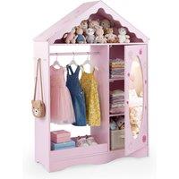 Gymax Roofed Dress Up Closet With Mirror Open Hanging Rack Costume Organizer in Pink