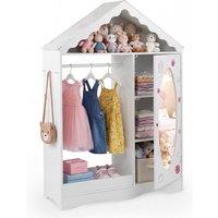 Gymax Roofed Dress Up Closet With Mirror Open Hanging Rack Costume Organizer in White