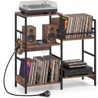 Gymax 3-Tier Large Record Player Table 3-tier Turntable Stand Side Table in Brown