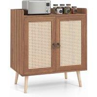 Costway Sideboard Buffet Cabinet Rattan Coffee Bar Cabinet w/ Adjustable Shelf in Brown