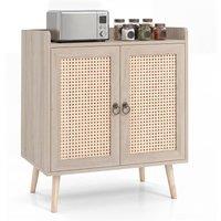 Costway Sideboard Buffet Cabinet Rattan Coffee Bar Cabinet w/ Adjustable Shelf in Natural