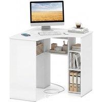 Gymax Corner Desk Triangle Computer Desk with Storage Shelves in White
