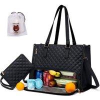 Havendro 2 in 1 Insulated Lunch Tote Bag Computer Handbag in Black