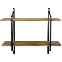 KORVIXA 2 Tier Industrial Pipe Metal Wall Floating Shelf Storage in Black | Size: 900mm