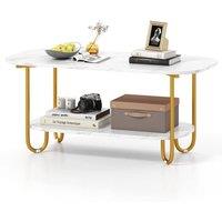 KORVIXA Modern 2-tier Tea Table Faux Marble Top Coffee Table in White | Size: 100 cm x 100 cm