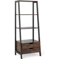 KORVIXA Tall Freestanding Display Rack with 4 Open Shelve in Brown | Size: 800mm
