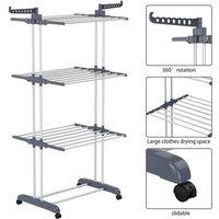 NESTLUNE Indoor Outdoor Clothes Airer 4 Tier, Foldable Laundry Drying Rack in Grey