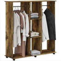 NESTLUNE Mobile Double Open Wardrobe w/ Clothes in Brown | Size: 100 cm x 15 cm