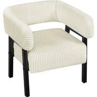 KORVIXA Upholstered Corduroy Barrel Accent Chair in Off-White | Size: 100 cm x 100 cm