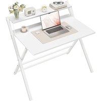 KORVIXA Foldable Computer Desk with Monitor Shelf in White | Size: 0.6m2