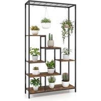 VOGREX 180cm Tall 6-Tier Indoor Plant Stand with 10 S Hooks Wire Shelf in Brown