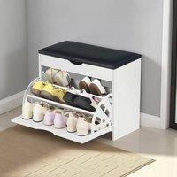 VOGREX Wooden Shoe Storage Bench With Cushion Cover Shoe Rack in White