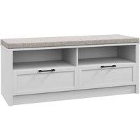 NESTLUNE Shoe Bench with Removable Cushion, Open Compartments & Drawers in White | Size: 100 cm x 60 cm