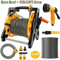 FLAVORA Hose Reel + 15M/50FT Hose Garden Hose Reel Trolley in Black | Size: 100g