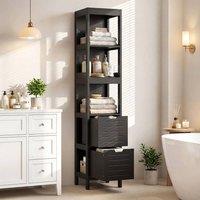 KORVIXA Narrow Freestanding Floor Cabinet with 2 Drawers in Black | Size: 100 cm