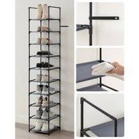 KORVIXA 10-Tier Shoe Rack Space-Saving Shoe Storage in Black | Size: 100 cm