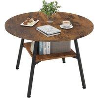 KORVIXA Round Coffee Table 2 Tier Storage Living Room End Table in Brown | Size: 100 cm