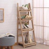 KORVIXA Foldable Ladder Shelf 4 Tier Wooden Planter Stand in Natural | Size: 0.6m2