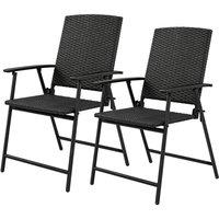 NESTLUNE 2pcs Rattan Chair Foldable Garden Furniture in Black | Size: 100 cm x 15 cm