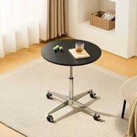 FORGEVIO Round Adjustable Height Coffee Table Wooden Top Metal Legs & Wheels