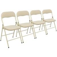 FORGEVIO Fabric Padded Metal Folding Chairs - Beige - Pack of 4