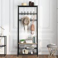 London Boutique 4-in-1 Hall Tree w/Shoe Storage Bench&10 Hooks Hallway Coat Rack Stand in Brown