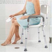 London Boutique Bathroom Shower Chair w/ Arms & Back Height Adjustable Bath Seat in White