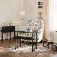 London Boutique Folding Computer Rolling Home Office Writing Table w/ Storage Shelf in Black