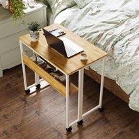 London Boutique Folding Computer Rolling Home Office Writing Table w/ Storage Shelf in Natural