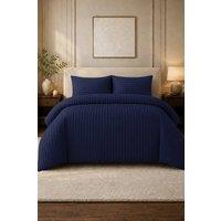 Pamposh Embossed Stripes Navy Duvet Cover Set Reversible | Size: Single