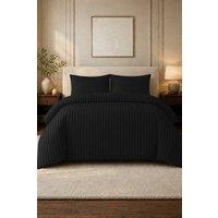 Pamposh Embossed Stripes Black Duvet Cover Set Reversible | Size: Double