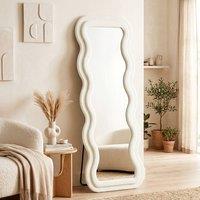 HOMCOM Full Length Mirror, 160 x 60 cm Velvet Wall Standing Mirror, Cream | Size: 160 cm x 60 cm