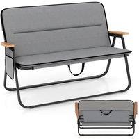 Gymax Double Camping Chair 2-Person Folding Loveseat Portable Lawn Chair in Grey