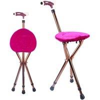 FLAVORA Walking Stick Seat Crutch Stool Cane Chair in Fuchsia